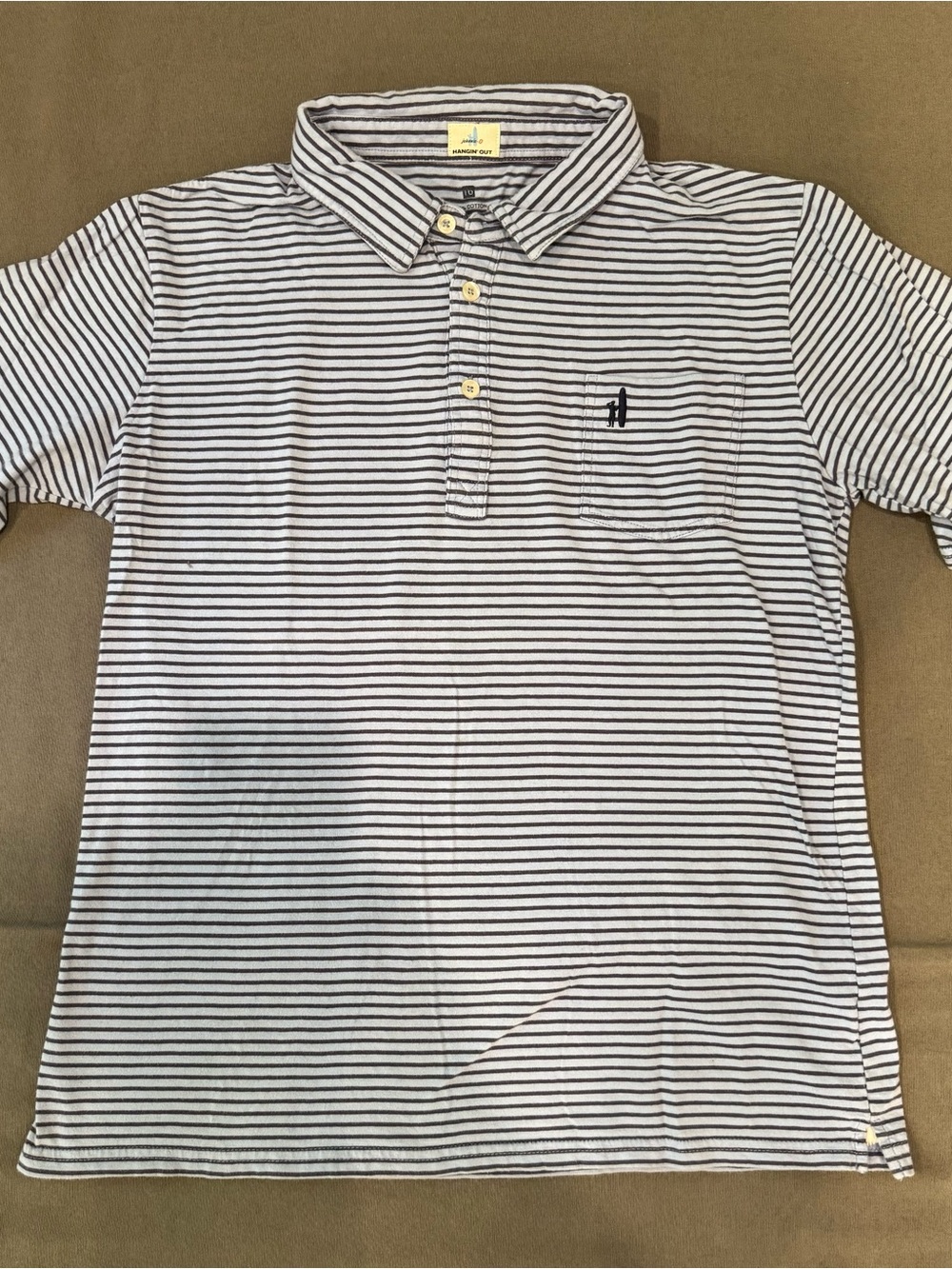 Johnnie-o Boys Short Sleeve Polo in Navy & Light Blue Stripes  Size 16